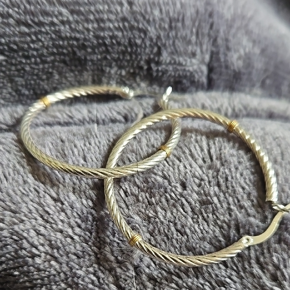 Silver Two-tone twisted Hoops